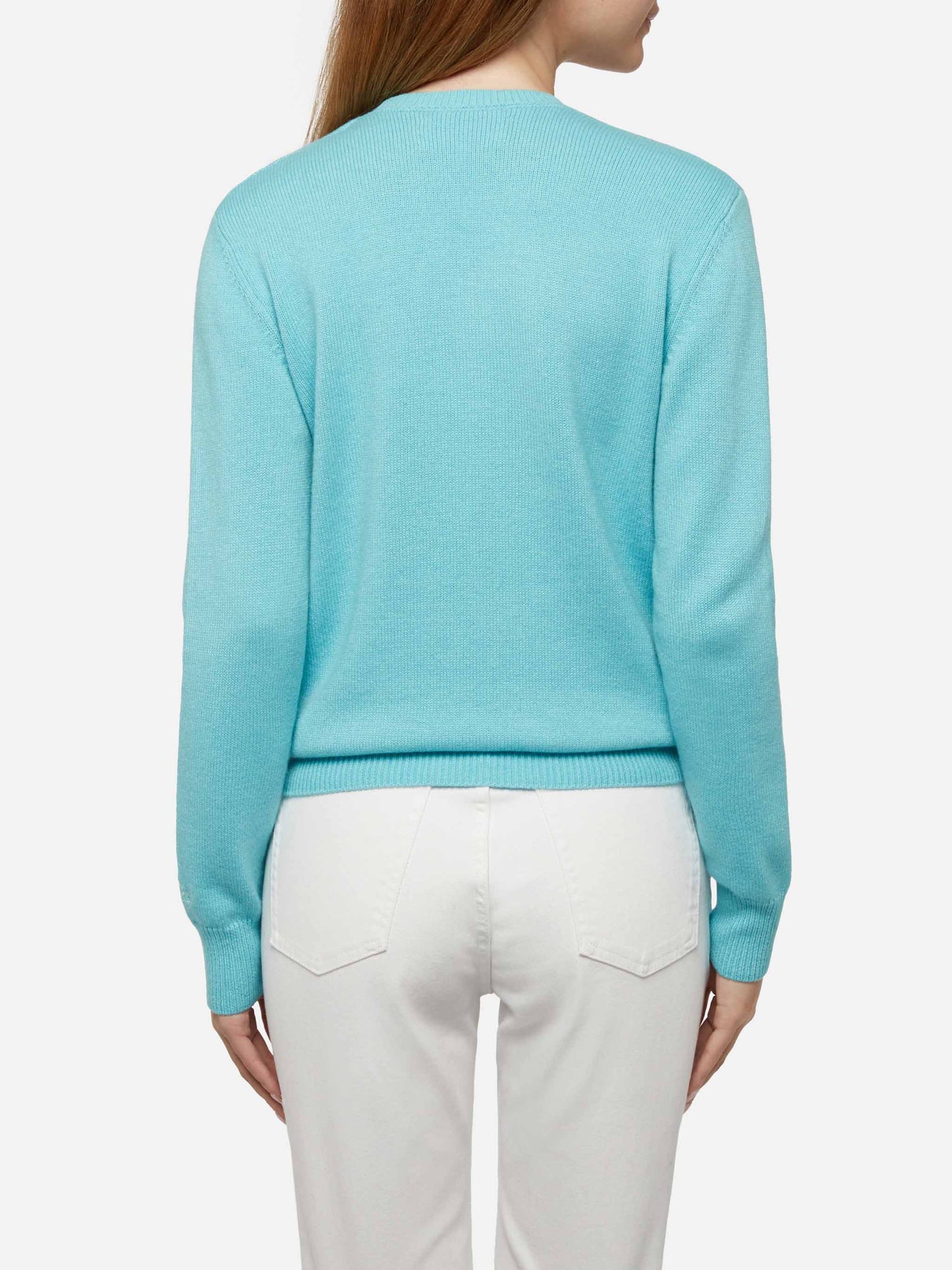 Wassergrüner Pullover New Queen mit Raclette &amp; Paillettes Pailletten-Schriftzug