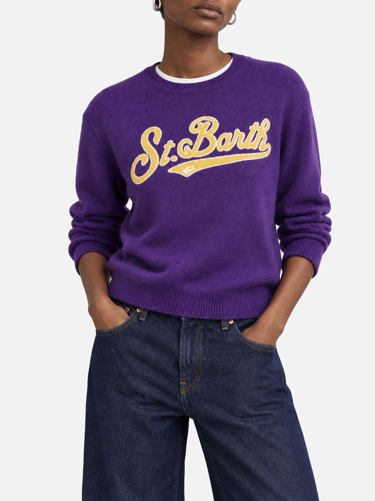 Pull cropped Purple New Queen avec logo 