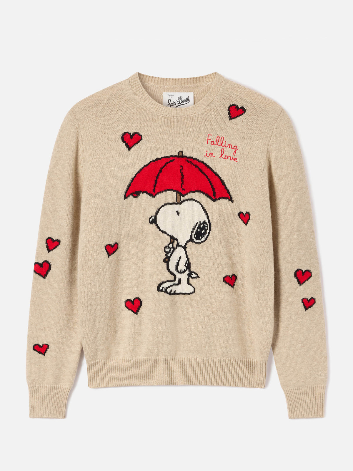 Pull en maille col rond Beige New Queen avec intarsia Snoopy | Special edition 