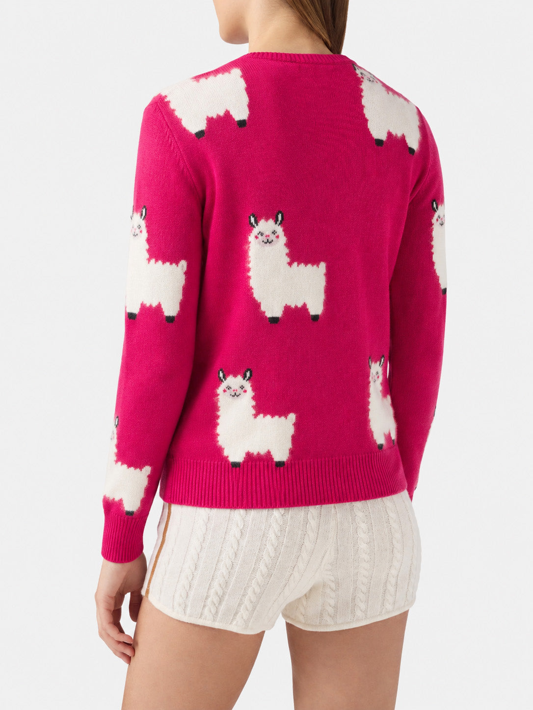 Maglia New Queen in tessuto effetto alpaca fucsia con ricamo L Amour