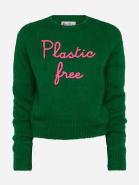 Woman crewneck soft crop sweater with Plastic free embroidery