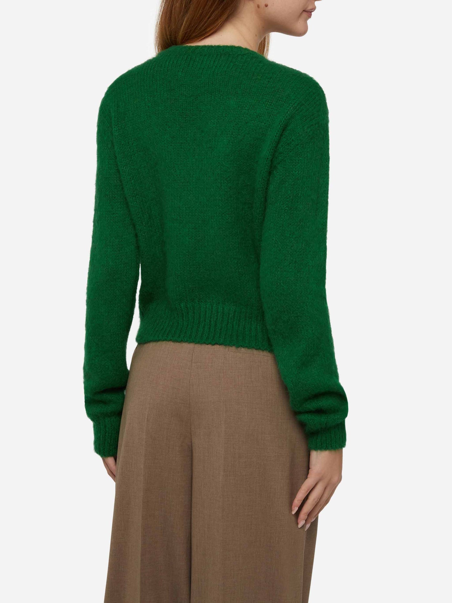 Woman crewneck soft crop sweater with Plastic free embroidery