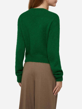 Woman crewneck soft crop sweater with Plastic free embroidery