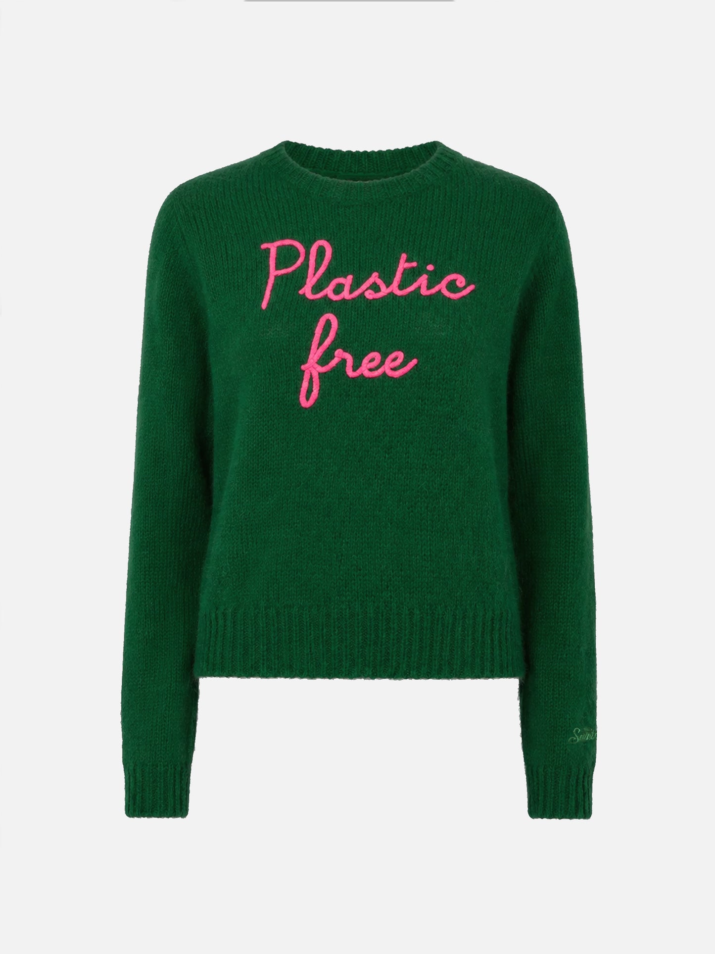 Green New Queen cropped sweater with Plastic Free embroidery
