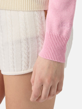 New Queen cashmere-blend sweater in pink with St. Moritz postcard jacquard | ST. MORITZ SPECIAL EDITION