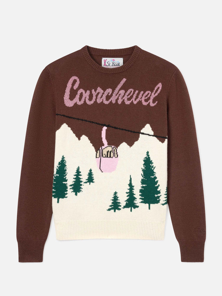 Brown New Queen crewneck knit with Courchevel intarsia