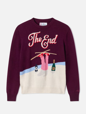 Maglia girocollo New Queen bordeaux con intarsio The End