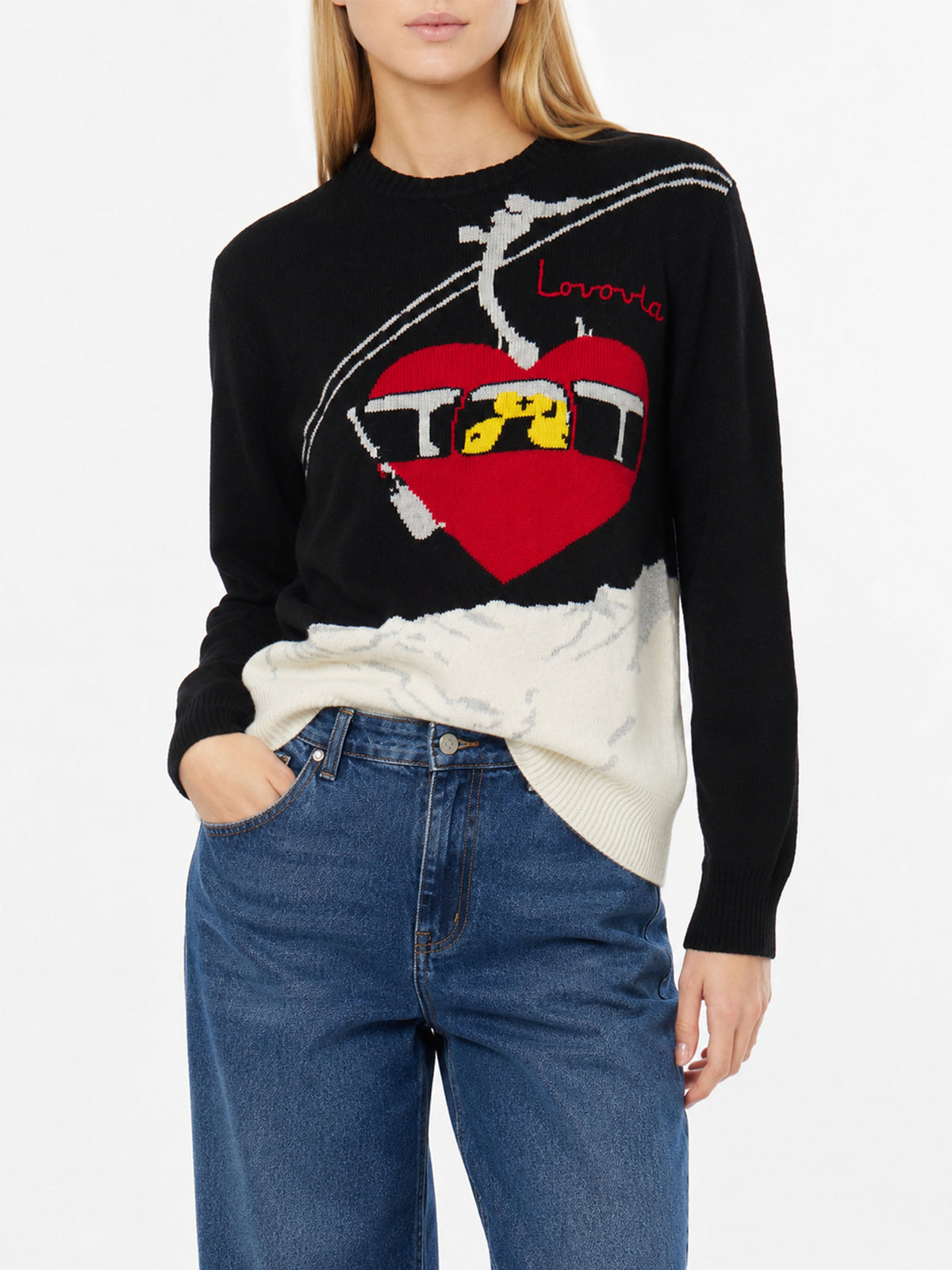Schwarzer New Queen Pullover mit Lovovia-Stickerei 