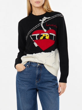 Schwarzer New Queen Pullover mit Lovovia-Stickerei 