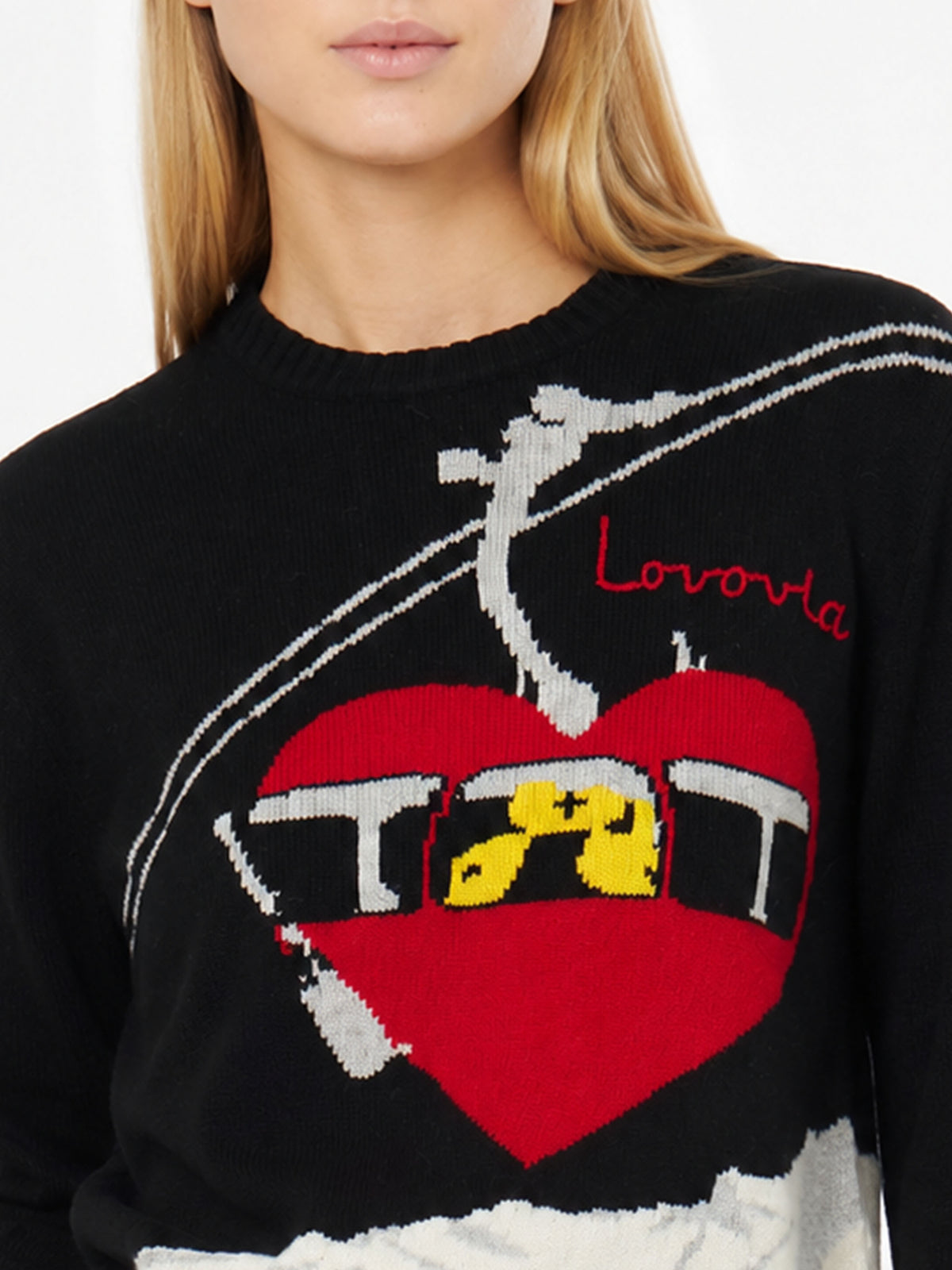Schwarzer New Queen Pullover mit Lovovia-Stickerei 