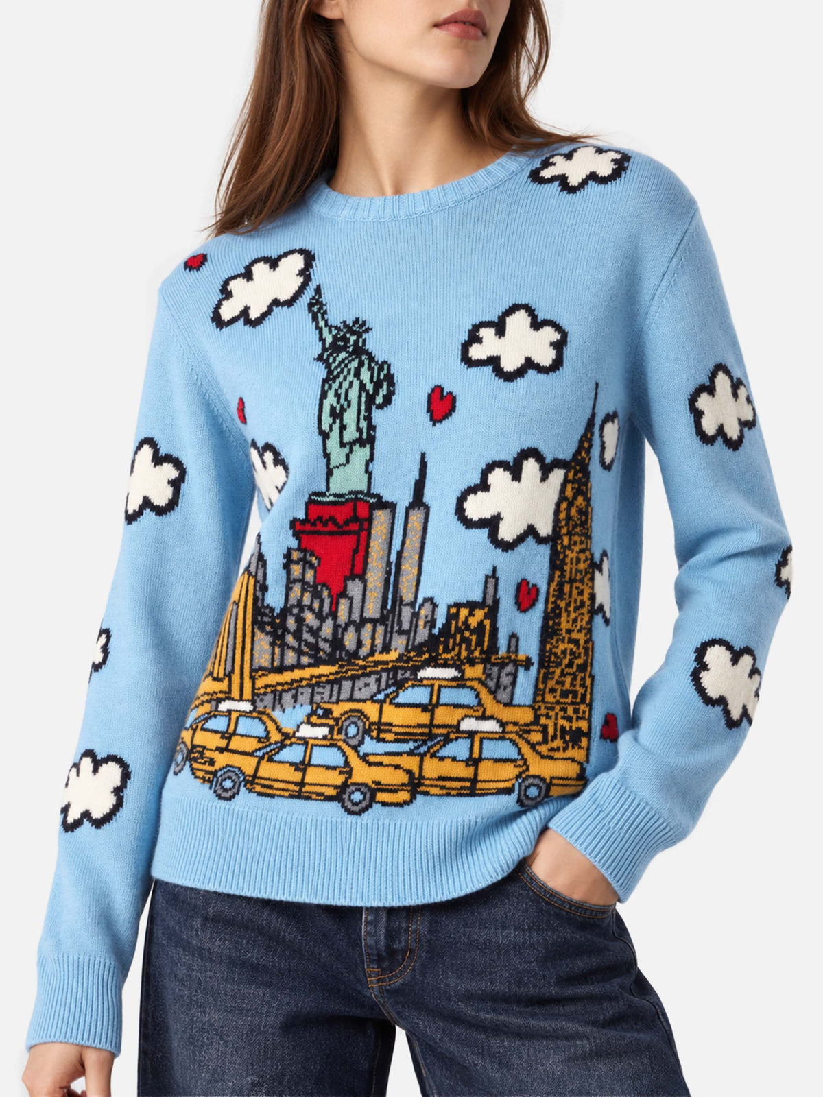 Pull New Queen bleu clair avec imprimé New York 