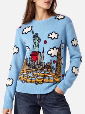 Pull New Queen bleu clair avec imprimé New York 