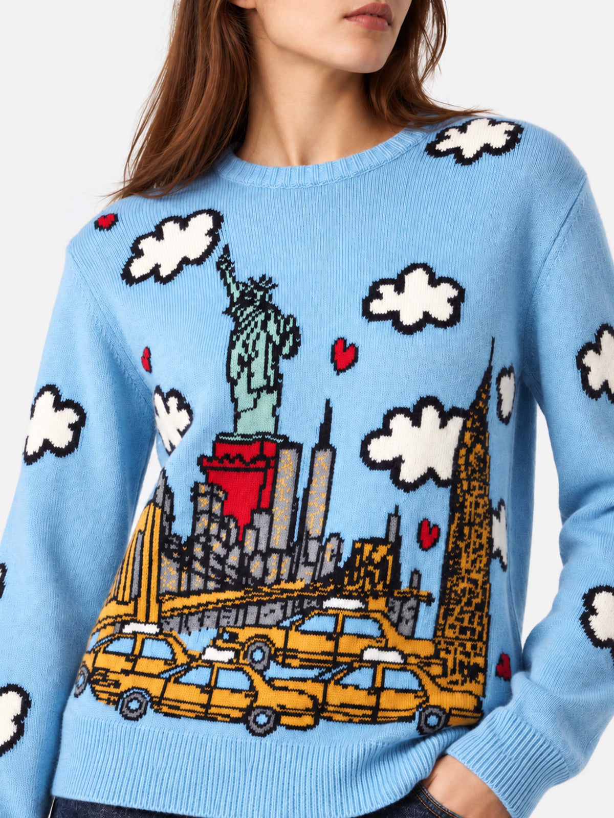 Pull New Queen bleu clair avec imprimé New York 