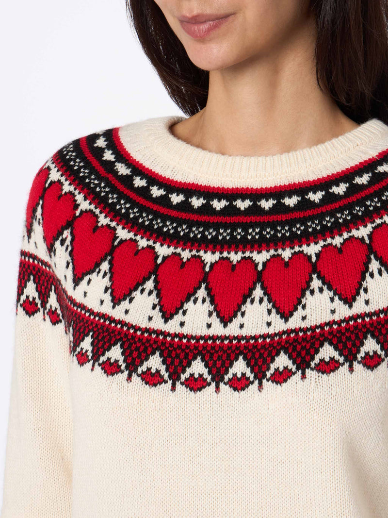 Weißer Pullover für Damen New Queen Fair Isle Herz-Print