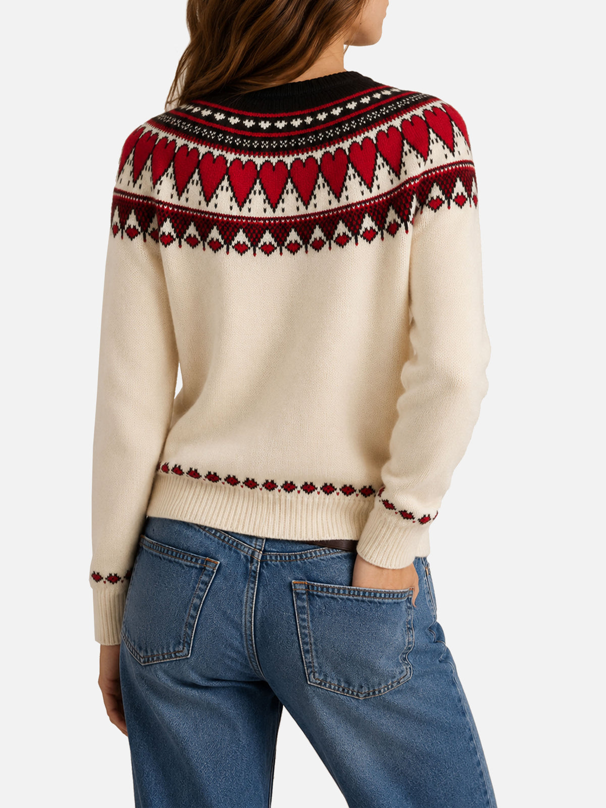 New Queen Nordic white sweater with heart jacquard
