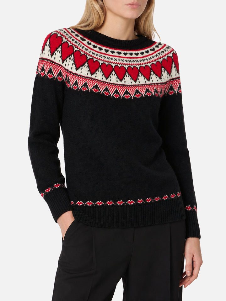 Suéter Black New Queen Nordic con jacquard de corazón 