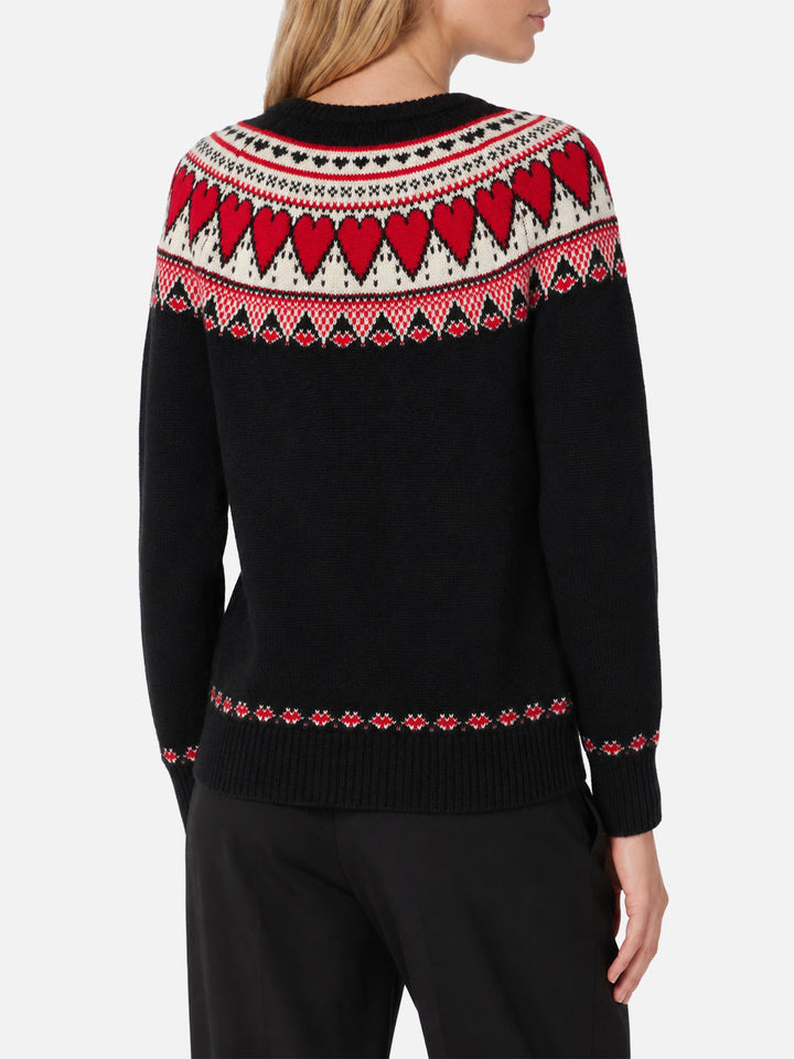 Suéter Black New Queen Nordic con jacquard de corazón 