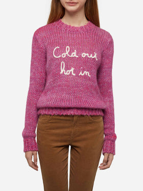 Weicher Damenpullover mit Rundhalsausschnitt und „Cold Out Hot In“-Stickerei