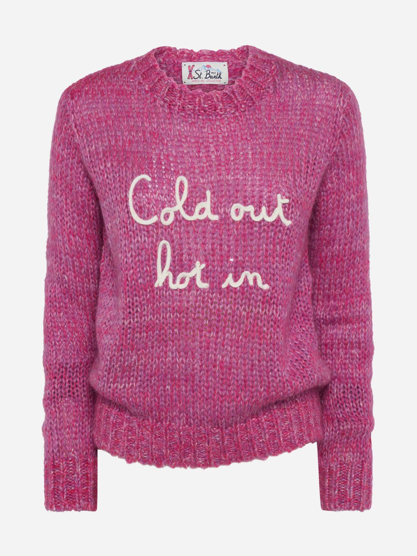 Weicher Damenpullover mit Rundhalsausschnitt und „Cold Out Hot In“-Stickerei