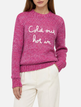 Suéter New Queen Soft de mezcla de alpaca morado suave con bordado Cold Out Hot In 
