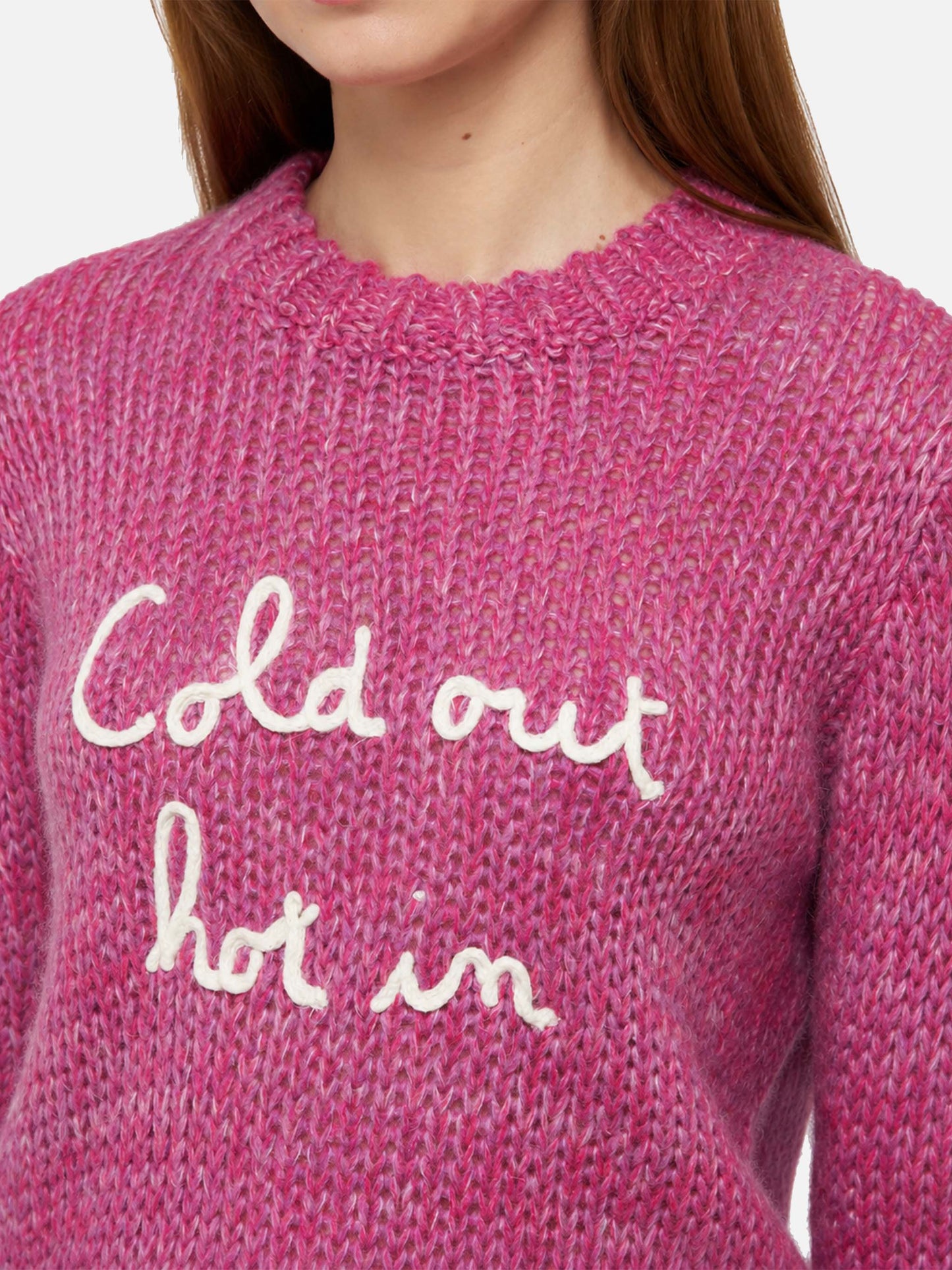Suéter New Queen Soft de mezcla de alpaca morado suave con bordado Cold Out Hot In 