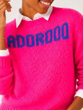 New Queen Soft fluo pink brushed sweater with Adorooo embroidery