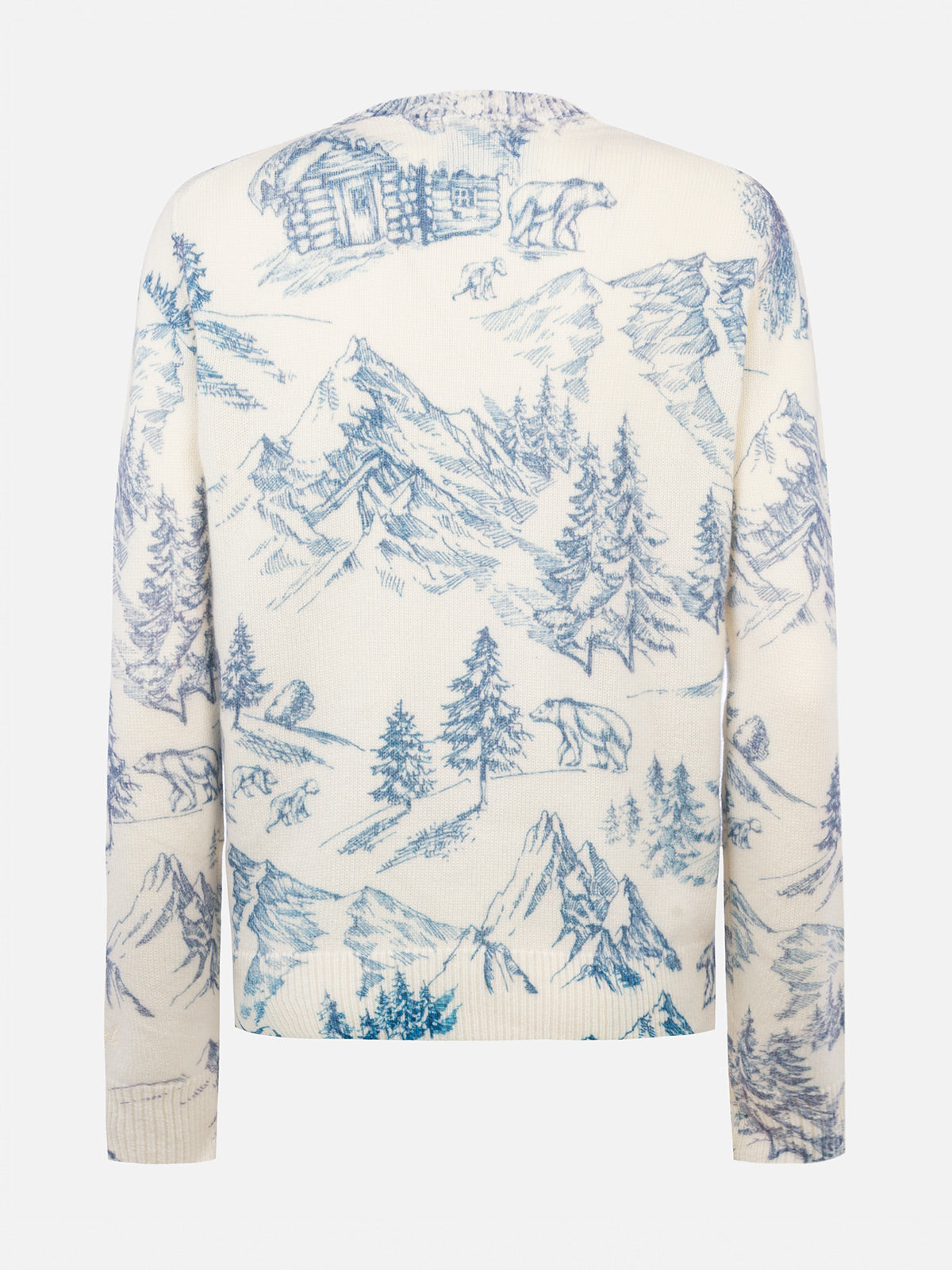 Woman white sweater New Queen with toile de jouy print and La Montagne embroidery - MC2 Saint Barth