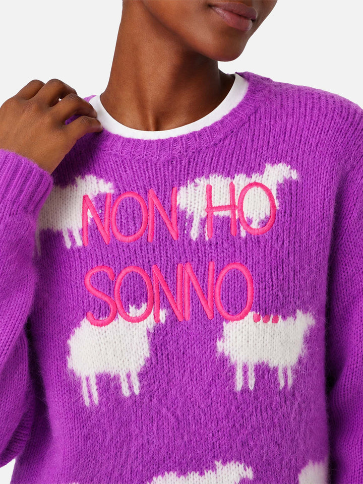 Maglia New Queen effetto brushed lilla con ricamo