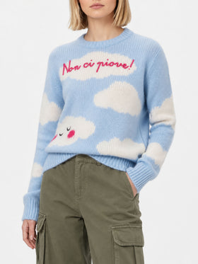 Pull New Queen Soft bleu ciel avec broderie Non ci piove 