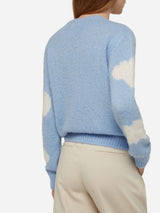 Woman crewneck soft sweater with Non ci piove embroidery