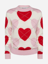 Woman crewneck soft sweater Queen Nordic Soft with heart jacquard