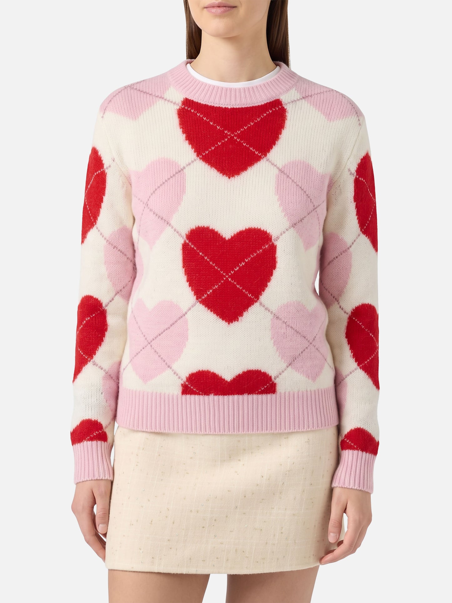 New Queen Soft Rundhalspullover mit Herz-Jacquard 