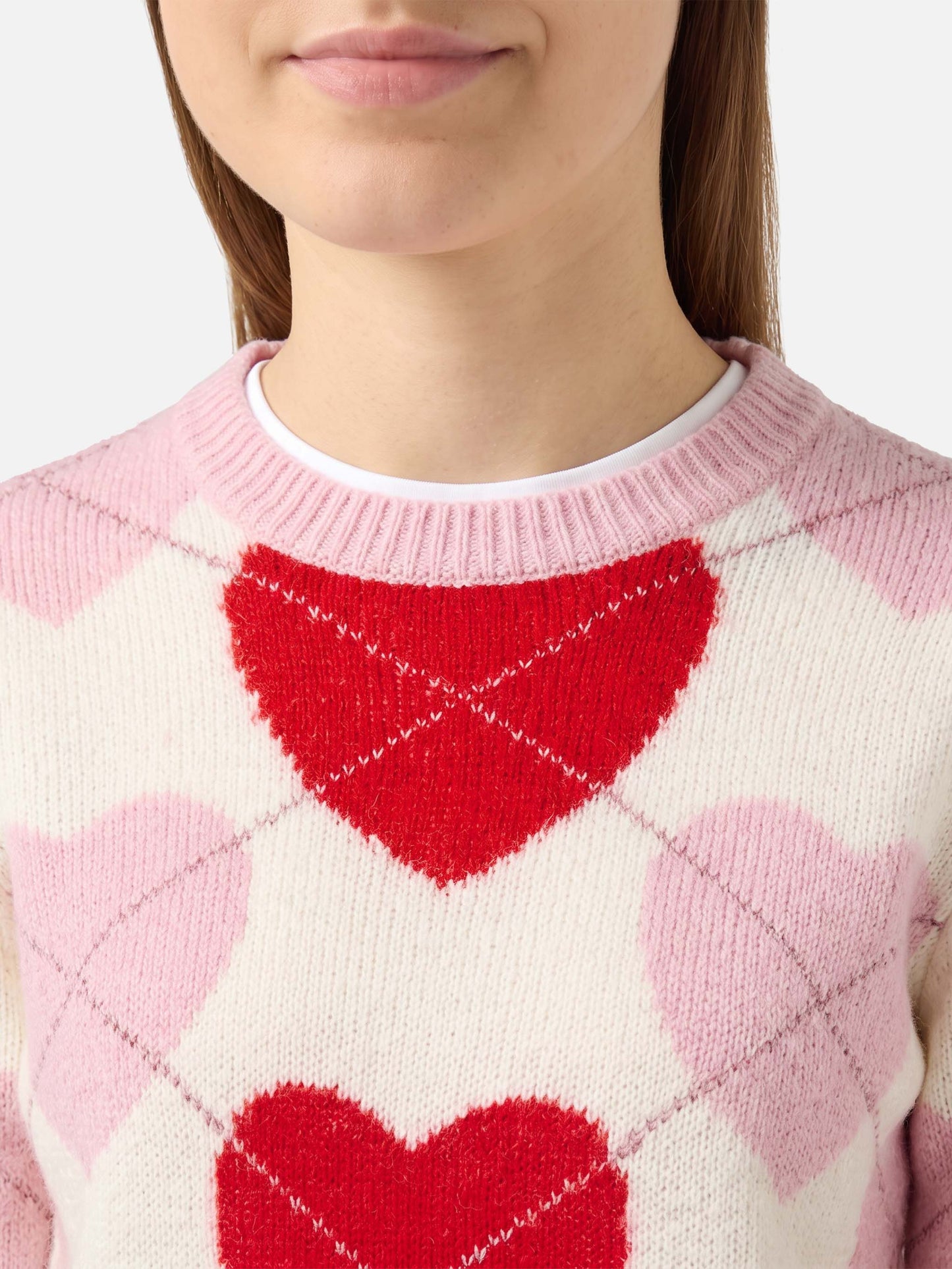New Queen Soft Rundhalspullover mit Herz-Jacquard 