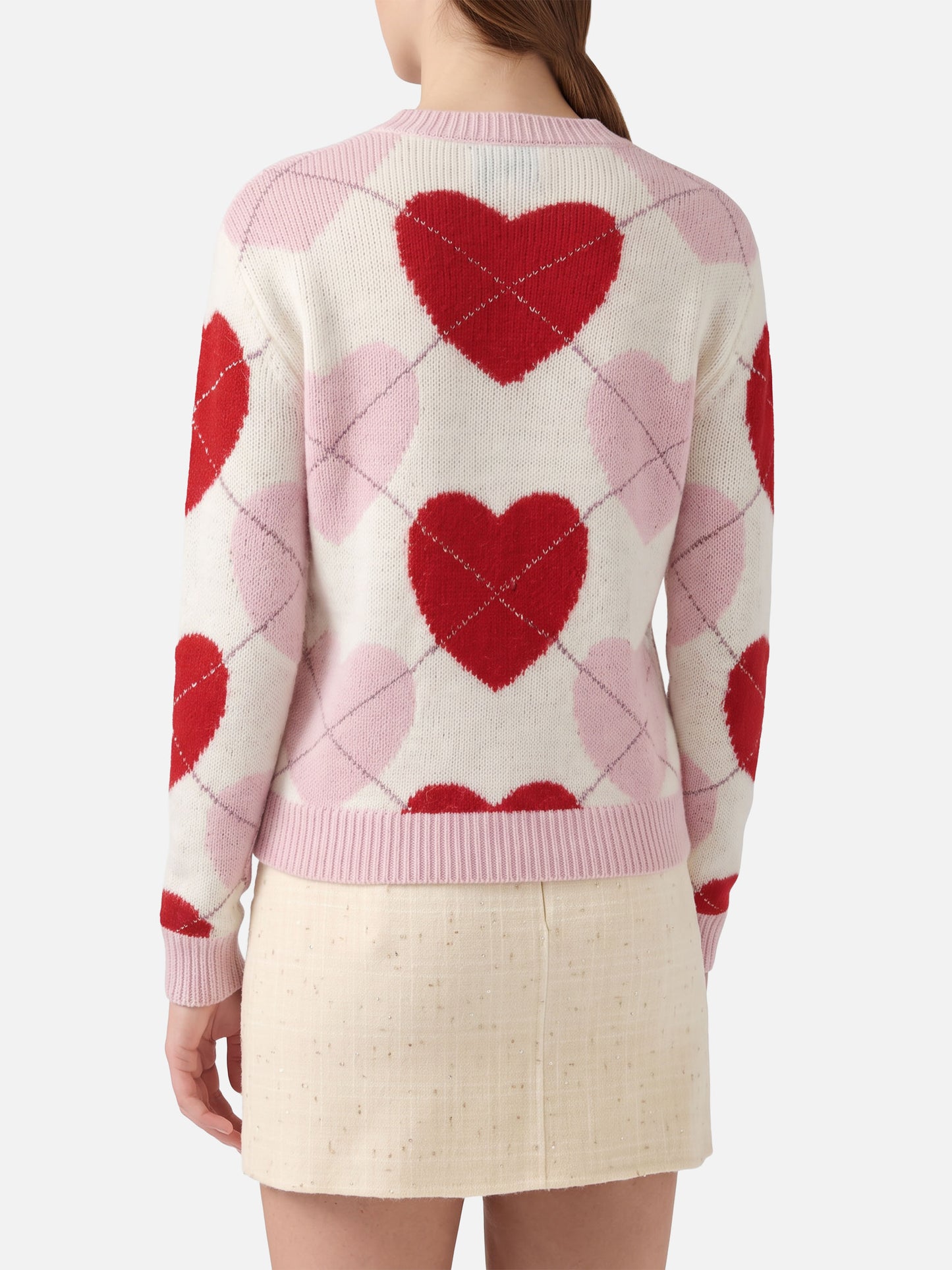 New Queen Soft Rundhalspullover mit Herz-Jacquard 