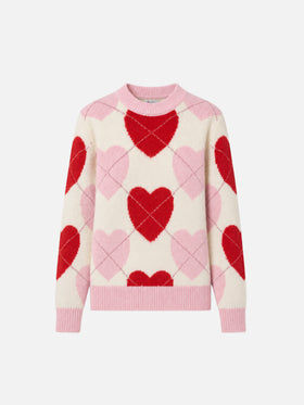New Queen Soft Rundhalspullover mit Herz-Jacquard 