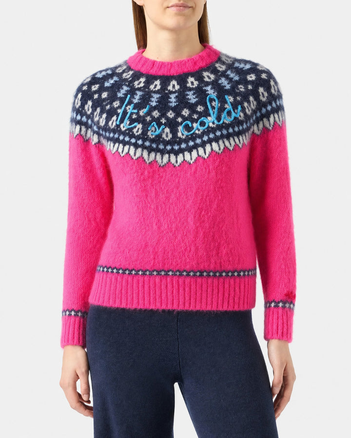 Suéter jacquard fucsia New Queen Nordic Soft con bordado 