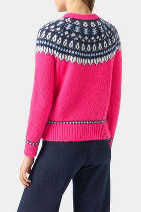 New Queen Nordic Soft Fuchsia-Jacquard-Pullover mit Stickerei 