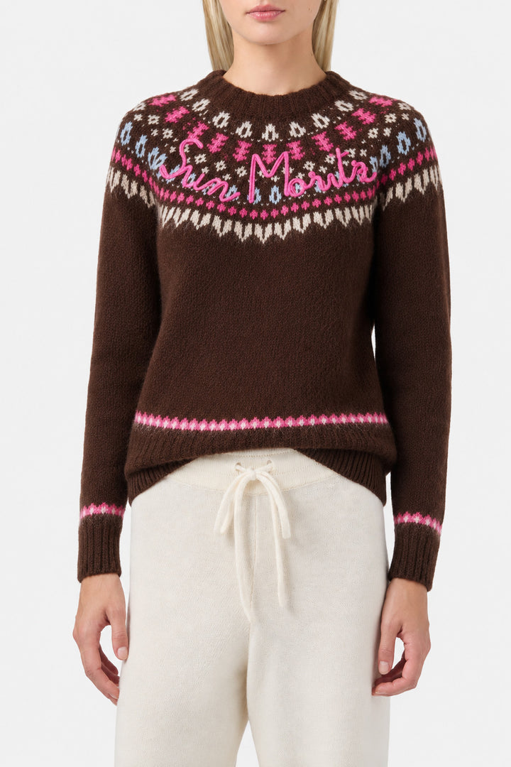 Jersey de punto jacquard marrón Nordic New Queen 