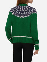 Maglione verde Queen Nordic Soft con jacquard fair isle e ricamo Aspen