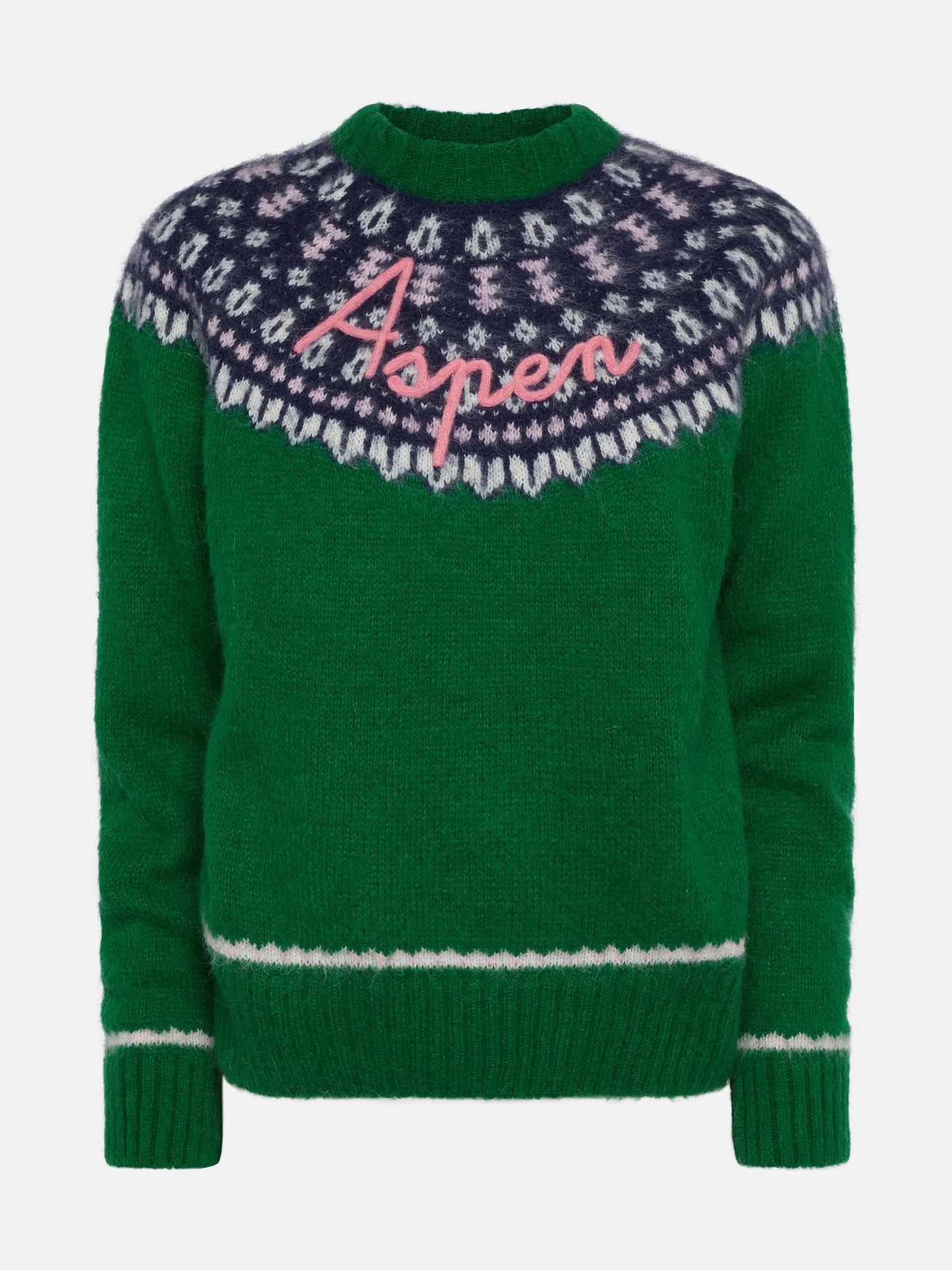 Green sweater Queen Nordic Soft with fair isle jacquard and Aspen embroidery - MC2 Saint Barth