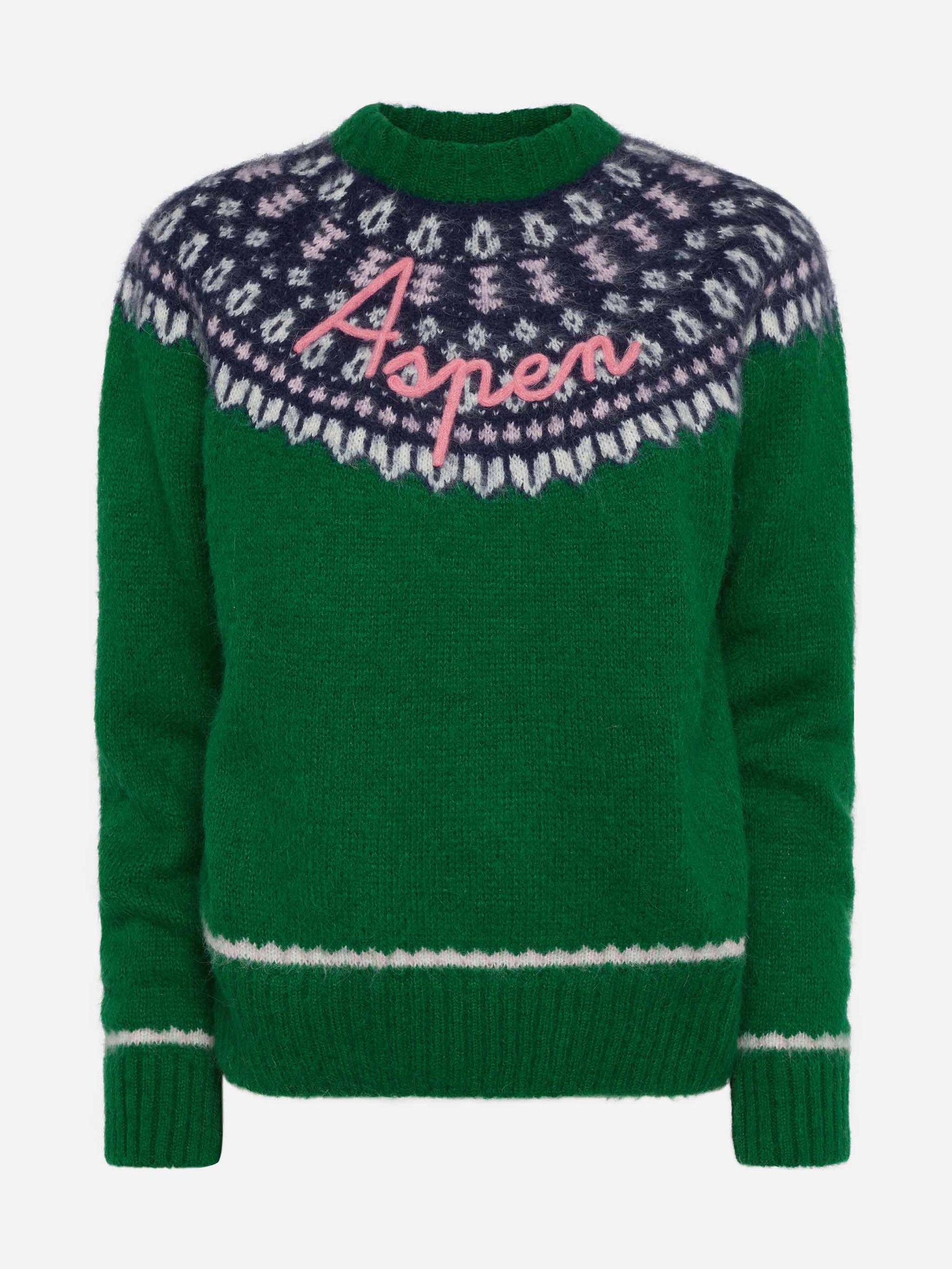 Green sweater Queen Nordic Soft with fair isle jacquard and Aspen embroidery - MC2 Saint Barth