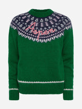 Maglione verde Queen Nordic Soft con jacquard fair isle e ricamo Aspen