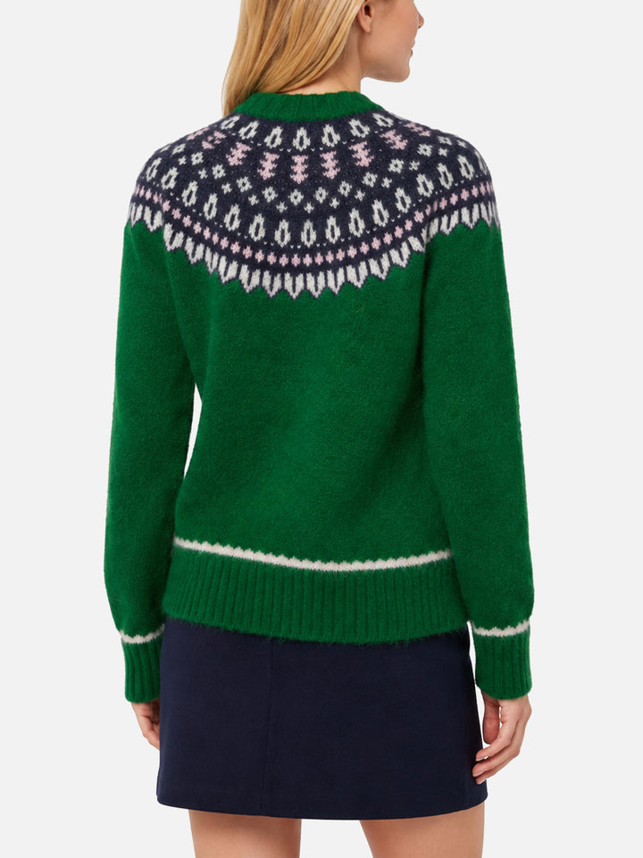 Pull vert Queen Nordic Soft avec jacquard fair isle et broderie Aspen 