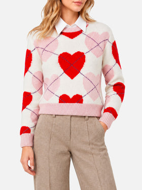 Nouveau pull court New Queen en maille douce à motif argyle cœur 