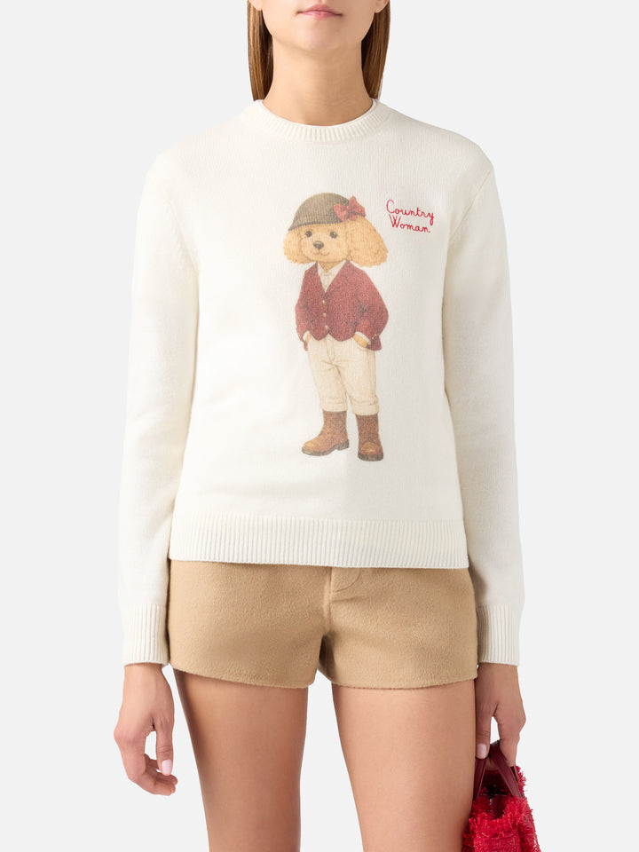 Off white New Queen Rundhals-Strickpullover mit Country Woman-Print 