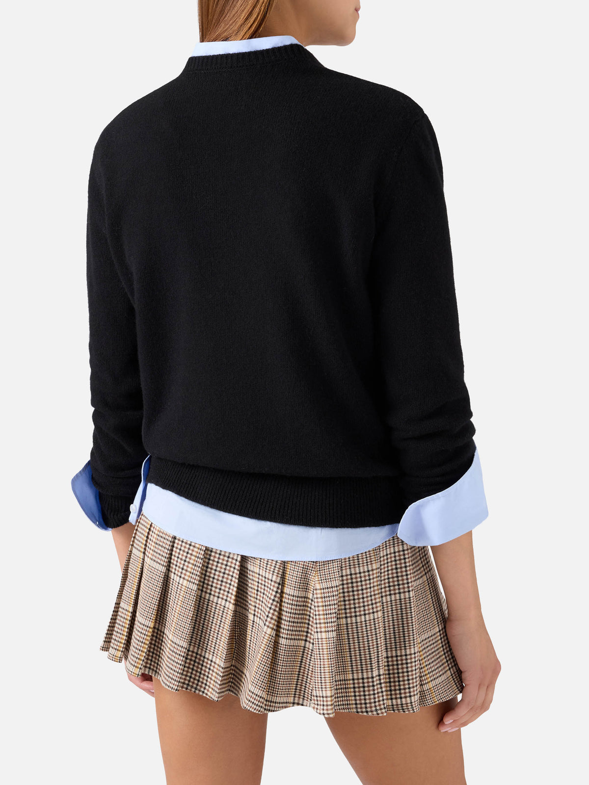 Black New Queen wool and cashmere blend crewneck with O La Borsa O La Vita embroidery