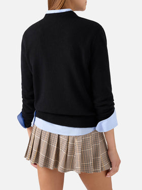Black New Queen wool and cashmere blend crewneck with O La Borsa O La Vita embroidery