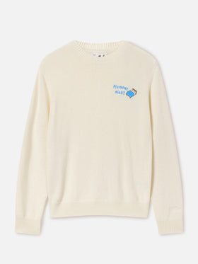 Off white New Queen Rundhalspullover aus Wolle und Kaschmir-Mischung mit Piumone Night-Stickerei 