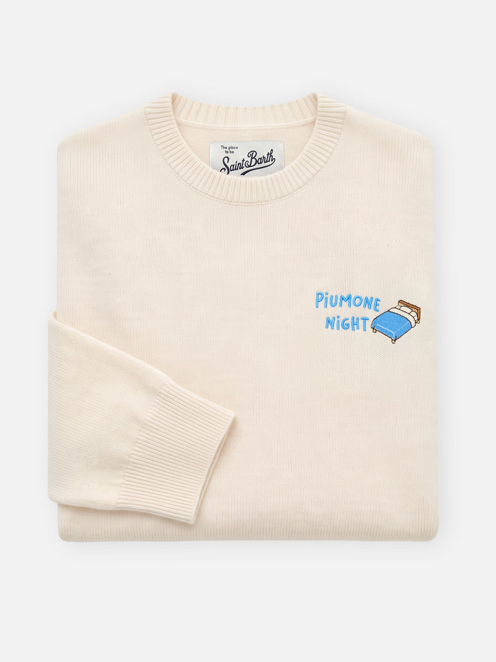 Off white New Queen Rundhalspullover aus Wolle und Kaschmir-Mischung mit Piumone Night-Stickerei 
