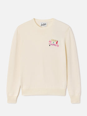 Off white New Queen wool and cashmere blend crewneck with Gossip & Shopping embroidery